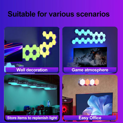 RGB LED Hexagon Light Bluetooth Honeycomb Wall Lamp Remote Control Night Light for Computer Game Room Decoration Bedroom Bedside