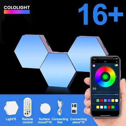RGB LED Hexagon Light Bluetooth Honeycomb Wall Lamp Remote Control Night Light for Computer Game Room Decoration Bedroom Bedside
