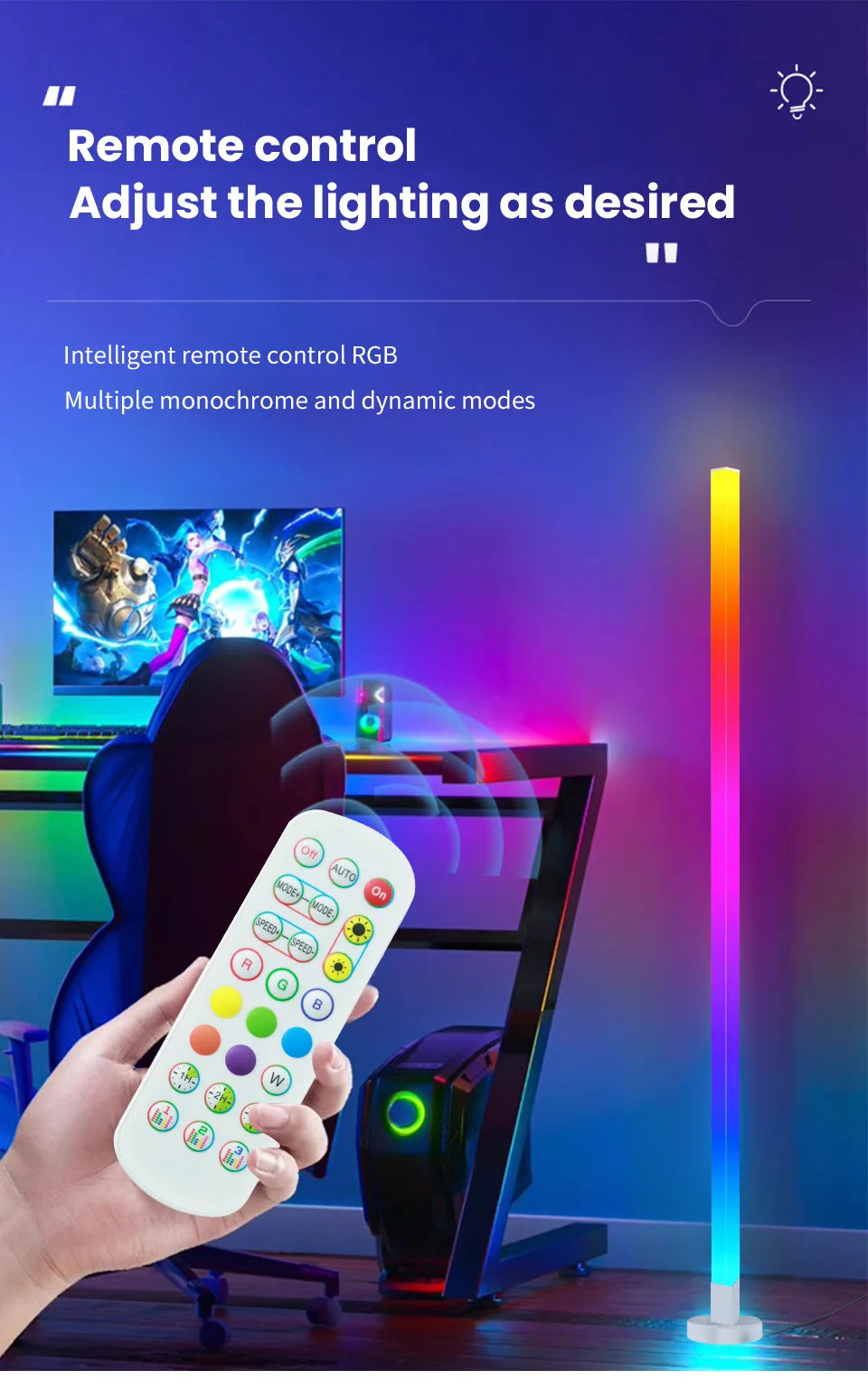 RGB LED Floor Lamp Remote & APP Control Music Sync Corner Lighting Modern Mood Lighting for Bedroom Living Room Gaming decor