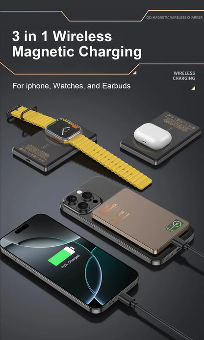 QI 2.1 Magnetic Powerbank Wireless Fast Charing Spare Portable External Battery for iPhone 12-17 Pro Watch Airpods 5000/10000mAh