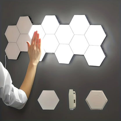 Touch-Controlled Hexagonal LED Wall Lights, Modern Energy-Efficient Neutral White Lighting, DIY Assembly, Wall-Mounted