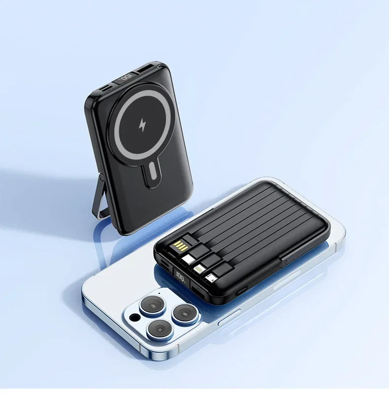 New 200000mAh Magnetic Wireless Power Bank with Phone Holder Portable Charger Fast Charging Battery for IPhone Magsafe PowerBank
