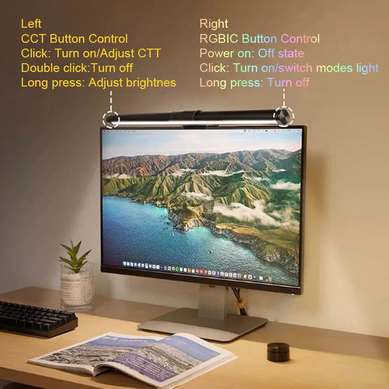 LED Monitor Light Bar Computer Screen Hanging Lights RGB  Atmosphere Table Lamp For Work Study Read Gaming Dimming Lighting 44cm