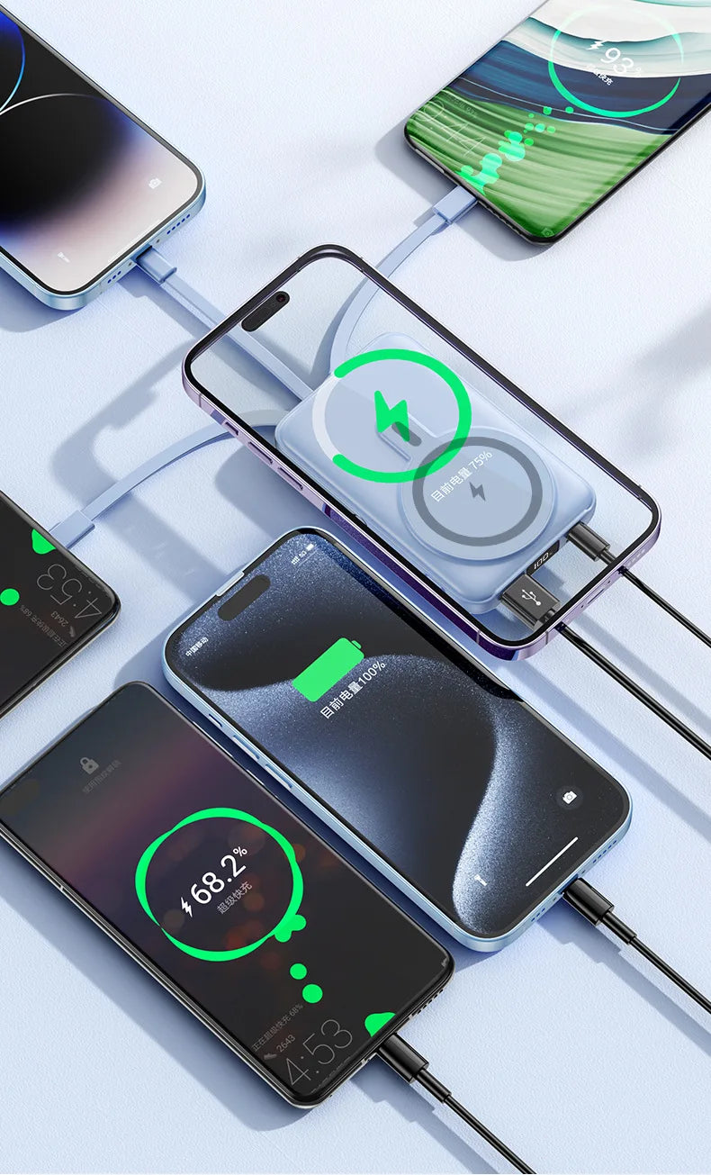 New 200000mAh Magnetic Wireless Power Bank with Phone Holder Portable Charger Fast Charging Battery for IPhone Magsafe PowerBank