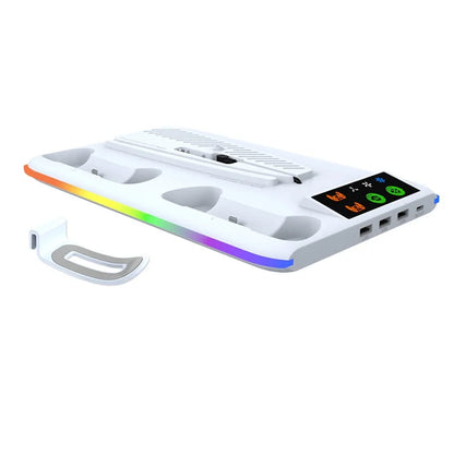 For PS5/Slim/Pro Cooling Stand with LED Controller Charging Station, 3-Gear Cooling Fan for PlayStation 5 Console Accessories