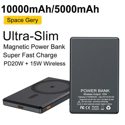 5000mAh PD20W Wireless 15W Powerbank Charger Power 10000mah External bank bateria Portable Ultra Slim Backup Battery